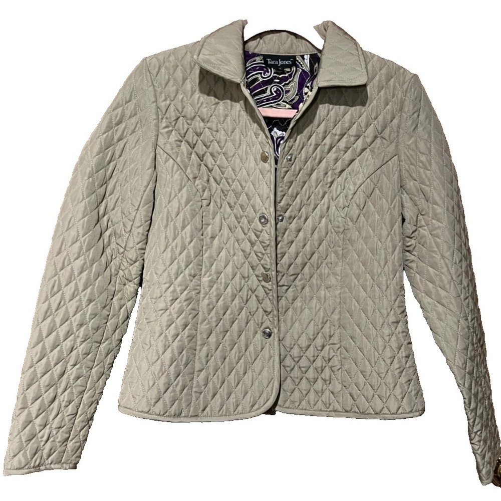Tara Jones Women's Jacket Polyester Quilted Snap Front Lined Beige Size 4P